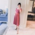 Thai sản mặc 2018 mùa hè mới v- cổ căng mỏng mỏng thời trang phụ nữ mang thai nóng mẹ áo dài Hàn Quốc váy bầu Áo thai sản