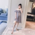 Thai sản mặc 2018 mùa hè mới sọc dọc strapless ruffle Một phiên bản búp bê phụ nữ mang thai hot mom dresses