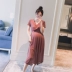 Thai sản mặc 2018 mùa hè mới Hàn Quốc phiên bản của V-Cổ có thể được cho con bú lụa sáng là eo mỏng phụ nữ mang thai dài ăn mặc