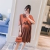 Thai sản mặc 2018 mùa hè mới Hàn Quốc phiên bản của vòng cổ thời trang lỏng mỏng phụ nữ mang thai mẹ nóng trong dài ăn mặc triều shop đồ bầu Áo thai sản