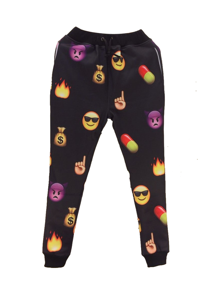 2021 2017 New Men Emoji Print Pants Funny Cartoon Sweatpants Black ...