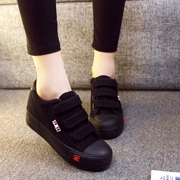Tất cả các bước dài màu đen đích thực mới tăng giày vải mới Phiên bản tiếng Hàn của Velcro học sinh giày lười dày