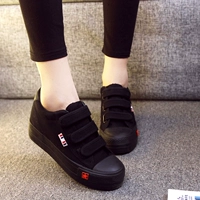 Tất cả các bước dài màu đen đích thực mới tăng giày vải mới Phiên bản tiếng Hàn của Velcro học sinh giày lười dày giầy thể thao nữ