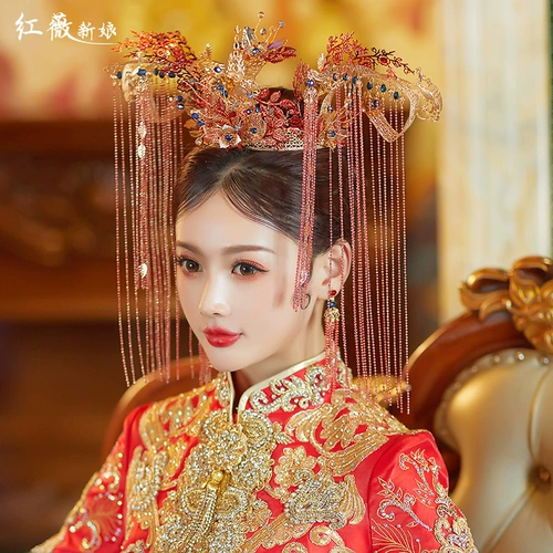 Ретро ювелирное украшение для невесты, аксессуар для волос, китайский стиль, дракон и феникс