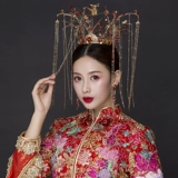 Традиционный свадебный наряд Сюхэ, аксессуар для волос для невесты с кисточками, ципао, китайский стиль, дракон и феникс
