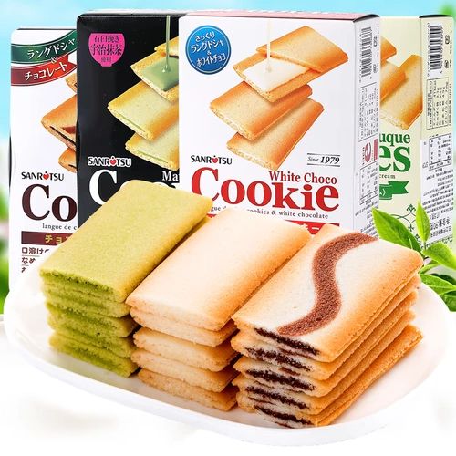 Япония импортировал закуски Sanli Chocolate Matcha Sandwich Biscuits 90g 3 вкусового отдыха и голодных закусок
