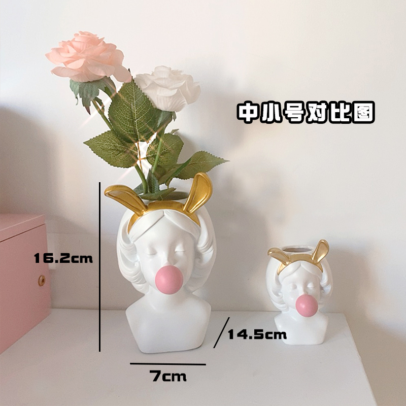 White Rabbit Ear Girl Mediumins Retro flower arrangement vase David statue Cosmetic brush bucket a living room Home Furnishing Gypsum Sculpture Dried flower decorate Ornaments