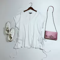 Вместительная и большая летняя белая футболка, большой размер, V-образный вырез, короткий рукав, в корейском стиле, оверсайз