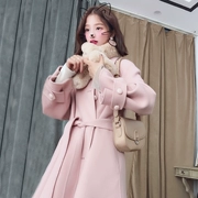 Áo khoác len nữ Daxi tự làm nữ 2018 thu đông mới Thẻ Alba áo dài hai mặt bằng len