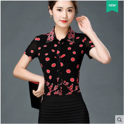 Shengyuzhu 2021 quầy quần áo phụ nữ mới mùa hè mua hàng nội địa đích thực áo sơ mi chấm bi đáy ngắn tay ngắn - Áo sơ mi