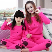 Đồ lót trẻ em bộ đồ lót cotton cho bé gái cotton áo len cho bé Bộ đồ ngủ mùa thu quần dài quần cộng với nhung dày