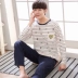 Đồ ngủ thanh niên nam cotton dài tay phiên bản Hàn Quốc của mùa xuân và mùa thu nam cotton sinh viên phục vụ nhà phù hợp với đất nam pijama lụa cao cấp Bộ Pajama