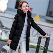 Áo bông phụ nữ phần dài 2018 mùa đông mới của Hàn Quốc phiên bản của đội mũ trùm đầu dài tay đầu gối xuống áo khoác cotton Slim kích thước lớn