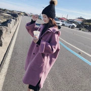 Áo len cashmere trùm đầu cho nữ dài chia đôi áo len lông ngực đơn 2018 mới quần áo nữ size lớn - Trung bình và dài Coat