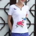 Mùa hè mới gió quốc gia ngắn tay t-shirt Mỏng thêu vòng cổ áo sơ mi đáy áo sơ mi Trung Quốc phong cách kích thước lớn thêu nữ Áo phông