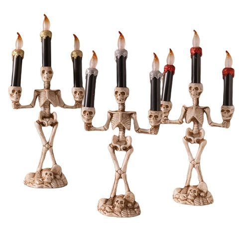 Хэллоуин Электронный светящийся скелетный фонарь Свеча Переключение призрачного дома сцены сцены