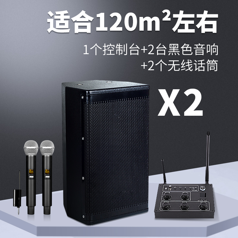 Console + 2 Black Audio + 2 Wireless Microphonewireless Wall hanging sound shop special-purpose commercial Bluetooth Speaker  Dance room classroom meeting suit bar Heavy bass