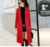 Áo len nữ mùa thu và mùa đông mô hình trong đoạn dài trên đầu gối lớn màu đỏ Hàn Quốc dày eo là mỏng kích thước lớn áo len mẫu áo dạ nữ đẹp Accentuated eo áo