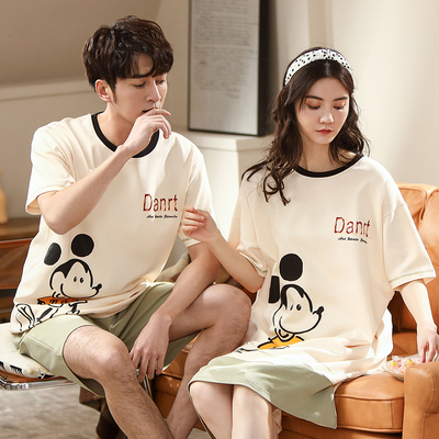 夏季情侣睡衣短袖短裤套装韩版可外穿棉质男士女士薄款家居服黑色