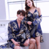 Couple áo ngủ nữ mùa hè nam Hàn Quốc phiên bản Nhật Bản đồ ngủ băng lụa dây đeo nightdress mô phỏng lụa áo choàng tắm áo choàng tắm đồ ngủ nữ mùa đông Night Robe