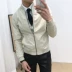 Mùa xuân phần mỏng của nam giới Hàn Quốc phiên bản của mỏng ngắn áo khoác da 2018 nhà tạo mẫu tóc đen thêu nam áo khoác