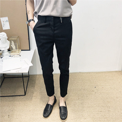 2018 mùa xuân và mùa hè chân quần âu thủy triều nam màu đen chín quần đơn giản thời trang hoang dã phần mỏng chân mỏng quần nam thời trang nam Crop Jeans