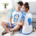 帛 美 美 Mùa hè vài bộ đồ ngủ mèo leng keng người đàn ông và phụ nữ máy cotton ngắn tay mèo 哆 啦 Một bộ đồ dịch vụ nhà mơ ước