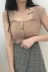 Mùa hè của phụ nữ Hàn Quốc phiên bản của đơn ngực ngắn phần rộng ống sling hàng đầu từ cổ áo đan áo mỏng mỏng áo triều thời trang công sở nữ cao cấp Áo ba lỗ