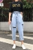 2018 đầu mùa thu mới của Hàn Quốc phiên bản của lỗ lỏng chân nhỏ vành đai hoa đàn hồi eo chín điểm Harlan jeans nữ mùa hè jean nữ Quần jean