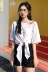 Thời trang của phụ nữ Hàn Quốc phiên bản của thắt lưng thắt nút xiên cổ áo quây T-Shirt nữ lỏng quây thiết kế ý nghĩa của dưới cùng ... Áo phông