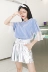 2018 mùa hè Hàn Quốc phiên bản của Chic kẹo màu ngắn tay T-Shirt + lưới quan điểm áo + bạc quần short phù hợp với sinh viên nữ