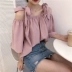 2018 mới của Hàn Quốc phiên bản của chic hoang dã từ dây đeo vai áo sơ mi đơn giản slim loose trumpet tay áo sơ mi nữ triều áo sơ mi dáng dài Áo sơ mi