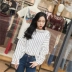 2018 mùa xuân mới Hàn Quốc phiên bản của thời trang sọc lỏng dây áo sơ mi nữ dài tay áo là mỏng tính khí hoang dã áo sơ mi