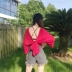 2018 mùa xuân mới chic tính khí hoang dã màu rắn đoạn ngắn rốn cẩn thận máy sexy V-Cổ lớn backless T-Shirt nữ