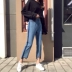 Mùa xuân mới của Hàn Quốc phiên bản của retro màu sắc hoang dã phù hợp với rửa quần không thường xuyên viền cao eo thẳng jeans triều nữ short jean nữ Quần jean