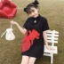Mùa xuân và mùa hè của phụ nữ Hàn Quốc phiên bản của tính khí lỏng hoang dã retro cá vàng đứng cổ áo ngắn tay màu đen ăn mặc ăn mặc một từ váy