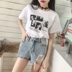 2018 cá tính mới tops nữ sinh viên lỏng lẻo Hàn Quốc ulzzang hoang dã xã hội trắng ngắn tay t-shirt nữ mùa hè áo phông nữ có cổ Áo phông