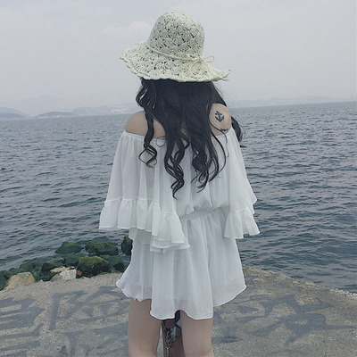 Tân Cảng mùa hè gió cổ áo quây flounced khí Sleeve eo là culottes mỏng giản dị nữ Xiêm