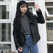 2018 Hàn Quốc Mùa Xuân Mới Dài Tay Áo Joker Locomo Ngắn PU Leather Zipper Ve Áo Khoác Nữ Sinh Viên