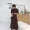 Hồng Kông-phong cách retro chic tính khí thời trang màu rắn cổ tròn đu lớn trong chiếc váy dài Slim mỏng Một từ ăn mặc đầm dự tiệc