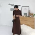 Hồng Kông-phong cách retro chic tính khí thời trang màu rắn cổ tròn đu lớn trong chiếc váy dài Slim mỏng Một từ ăn mặc đầm dự tiệc A-Line Váy