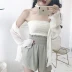 Mùa xuân và mùa hè mới của Hàn Quốc tính khí lưới căng ống top + đan móc hoa cao eo tai gỗ rộng quần short chân phù hợp với váy nữ Bộ đồ