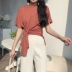 2018 mùa hè mới Hàn Quốc phiên bản của hoang dã vòng cổ tháp đầu không thường xuyên hem chữ thập thắt nút màu rắn ngắn tay T-Shirt phụ nữ áo phông ngắn tay Áo phông