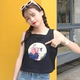 Mùa hè Hàn Quốc phiên bản của Harajuku phong cách đơn giản mô hình phim hoạt hình in không tay vuông cổ áo đáy hoang dã T-Shirt vest tops phụ nữ