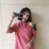2018 mùa xuân mới của Hàn Quốc phiên bản của lỏng mỏng hoang dã thời trang cổ tròn quây quai màu rắn ngắn tay T-Shirt nữ triều