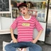 Mùa hè mới chic sọc ngắn tay t-shirt nữ sinh viên lỏng Hàn Quốc phiên bản của các trường đại học gió hoang dã thư t-shirt top áo phông ngắn tay Áo phông