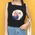 Mùa hè Hàn Quốc phiên bản của Harajuku phong cách đơn giản mô hình phim hoạt hình in không tay vuông cổ áo đáy hoang dã T-Shirt vest tops phụ nữ