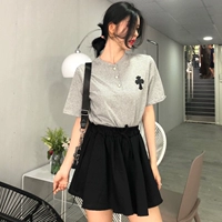 Mùa hè Hàn Quốc phiên bản của chic hoang dã cổ áo nhỏ ngắn tay T-Shirt + chống ánh sáng cao eo tie xếp li váy váy phù hợp với áo kiểu nữ đẹp tuổi 35