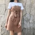 Mùa hè Hàn Quốc phiên bản của gió sang trọng hit màu đôi ngực eo mỏng và mỏng giả hai mảnh vòng cổ ngắn tay khí một từ đầm váy xòe đẹp A-Line Váy