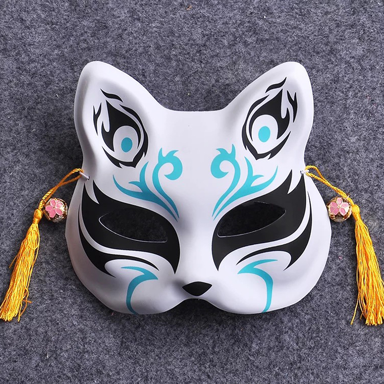 Pattern 24a gentle wind Japanese cat fox Mask Half face comic Fox Wearable Hand painted Make up ball Plastic Masquerade cos